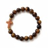 Bracelet oeil de tigre croix beige